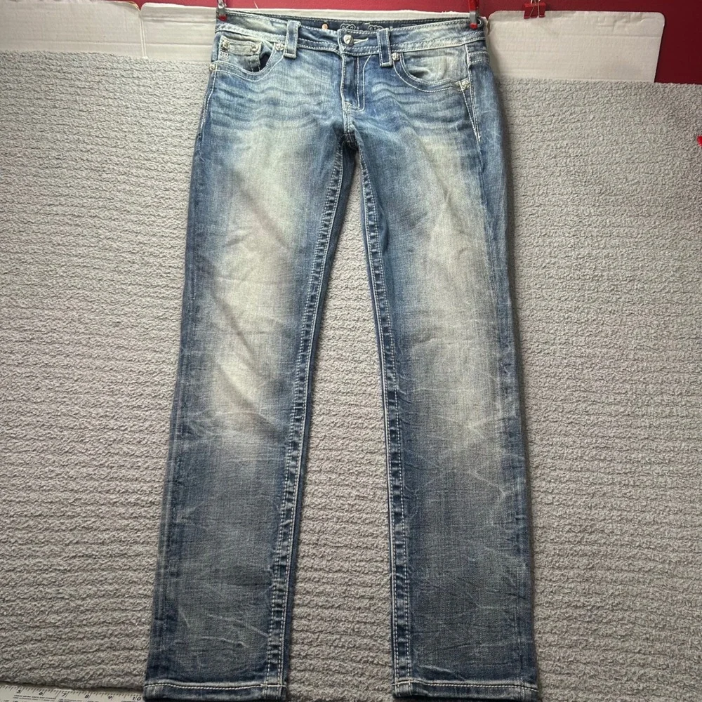 Miss Me Skinny Jeans Mid Rise Embellished Blue 29 Y2K McBling Western Boho Rodeo